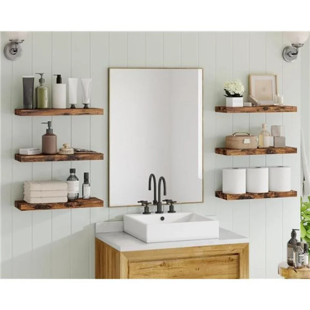 15.8in Floating Shelves, Set of 6 Wood Shelves, Farmhouse Shelf Wall Decor